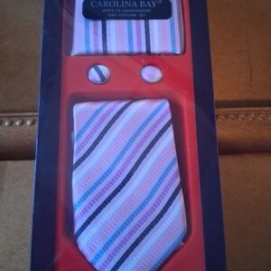Men's Striped Tie and Cufflink Set - Multicolor